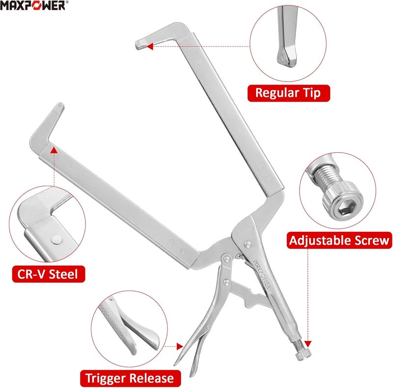 Max Power 18-inch C Clamp Locking Pliers, Locking C Clamp with Regular Tips, Maximum Jaw Capacity Up to 6.5", 2-Piece - Image 3